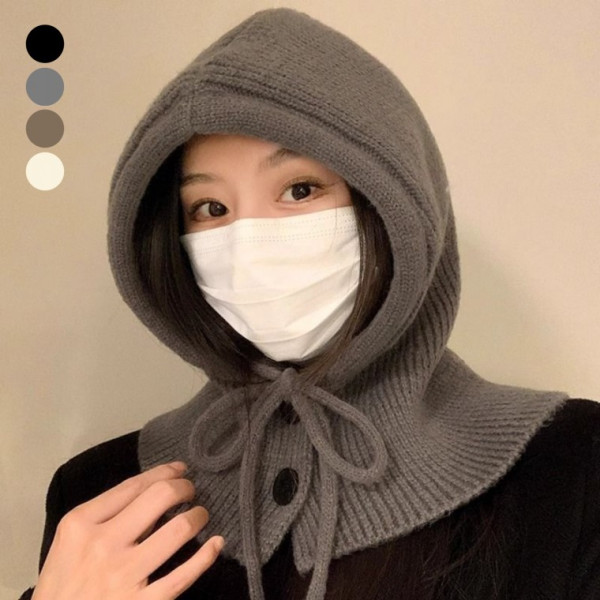 TLGO 니트 후드 바라클라바 프리미엄 넥워머 여성 겨울모자 머플러 패션모자 170g