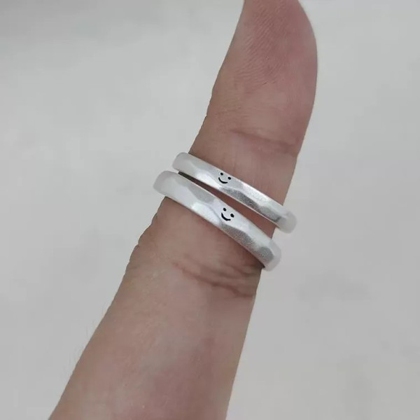 씨익 스마일 웃는 돌멩이 원석 우정 커플 반지 오픈 링 반지 애끼반지 새끼반지 조절