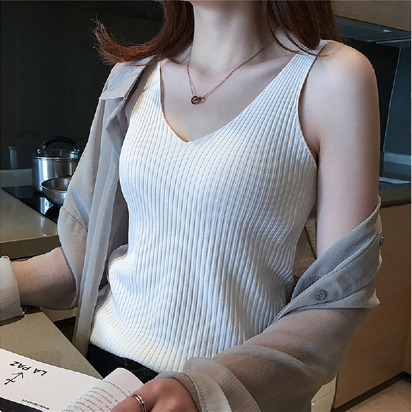 [이거찜] 브이넥 스퀘어넥 니트 민소매