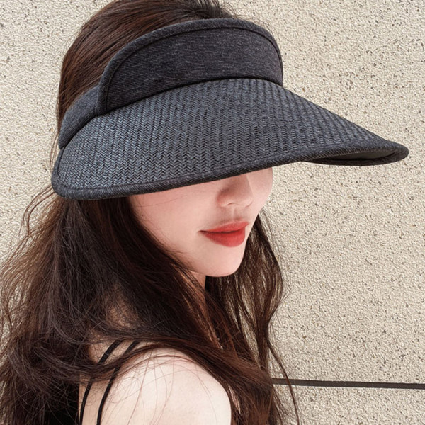 여성 자외선 햇빛 가리개 차단 모자 라탄 썬캡 블랙