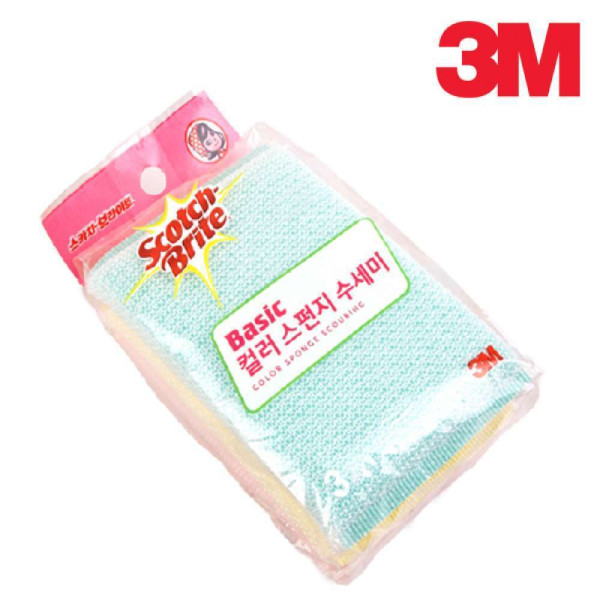 3M 베이직 컬러 스펀지 수세미 3개입