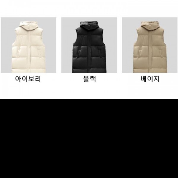 후드 허리끈 조끼 오버핏 발목까지 오는 패딩 소매가 없는 조끼 형태로 움직임이 편리