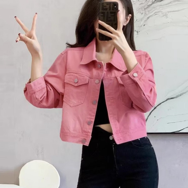 LF34700 화사한 핑크 봄 가을 간절기 루즈핏 청 데님 재킷 자켓 아우터
