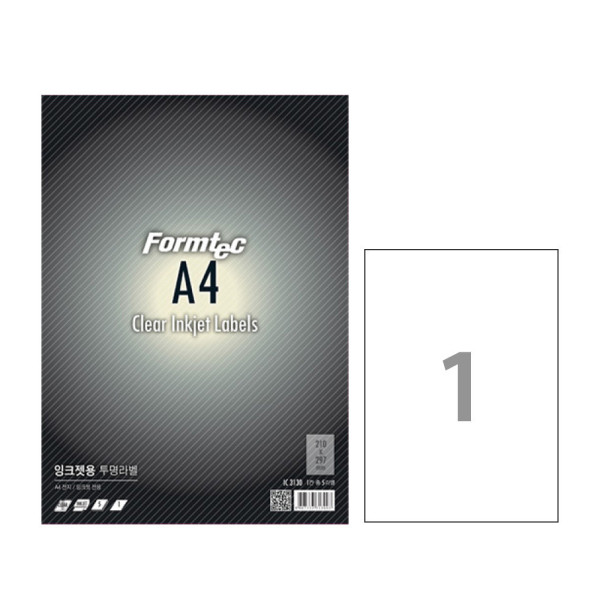 폼텍 A4 잉크젯 투명라벨 IC-3130 1칸 5매