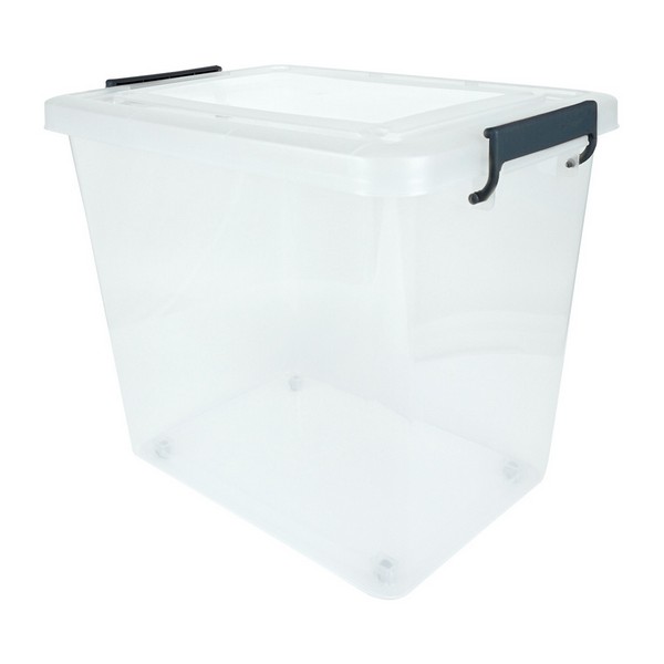공간 리빙박스 투명 65L(손잡이-다크블루)