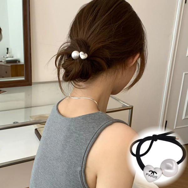 진주 하트 헤어 머리 끈