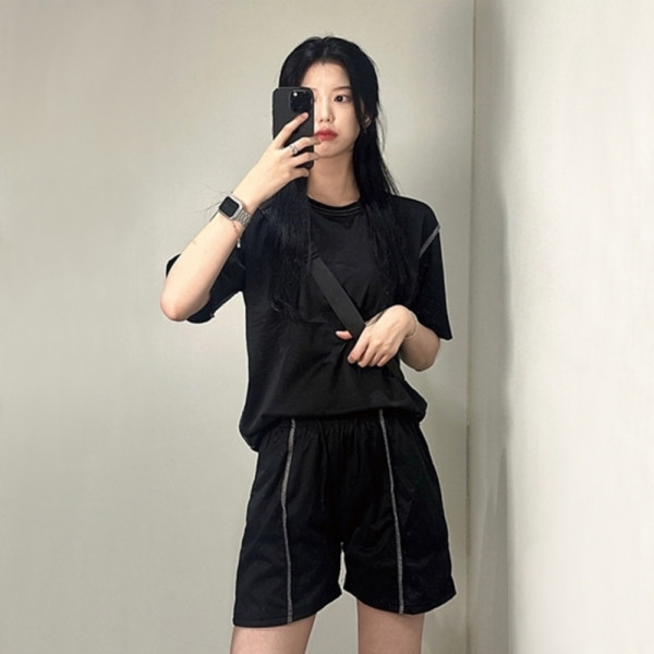 스티치 트레이닝 셋업 반팔 티 반바지 세트 SET 2color 루즈핏 츄리닝 트레이닝복