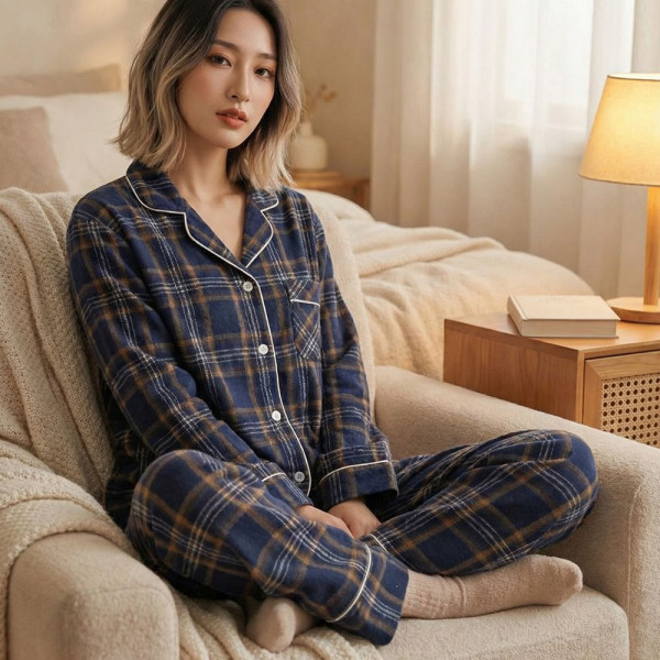 코크니앵 네이비 네이비 체크 겨울 잠옷세트 여자실내복 홈웨어 파자마 커플파자마세트