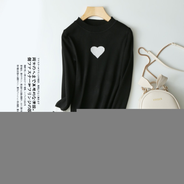 F44096 러블리 하트 슬림 간절기 라운드 니트 긴팔티
