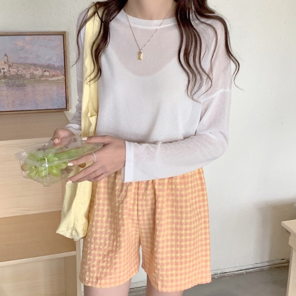 여성체크캐주얼팬츠 캐주얼숏팬츠(체크오렌지)