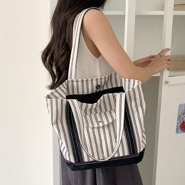 여성 스트라이프 여름 숄더백 데일리 가방 블랙