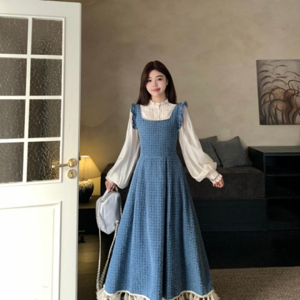 L26600 프릴 수술 롱 멜빵 청 원피스 점프수트 빅가