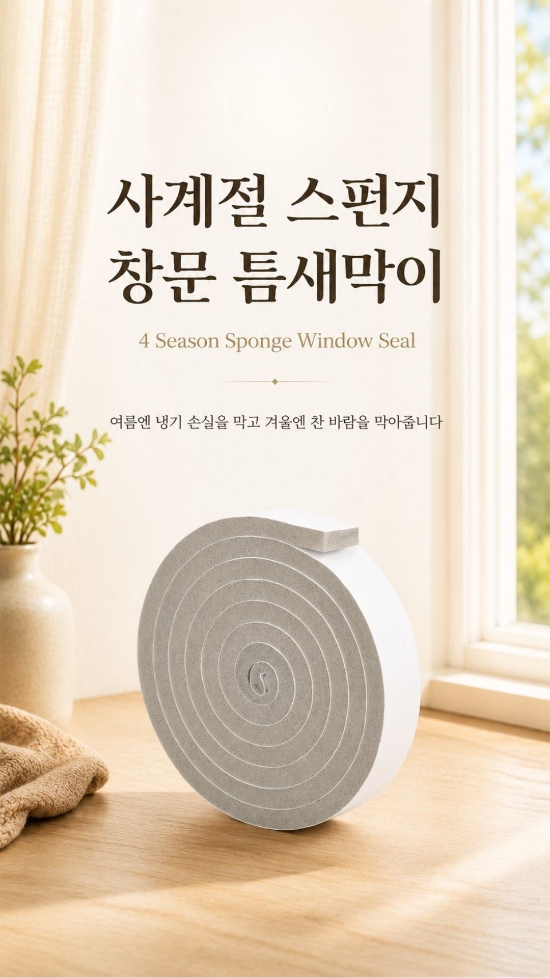 문풍지 접착식 스펀지 틈새막이 창문 우풍 방음 차단 1.5cm 4m 접착식_스펀지_문풍지_15mm_4M 1.5x200x1cm 상품 대표 이미지