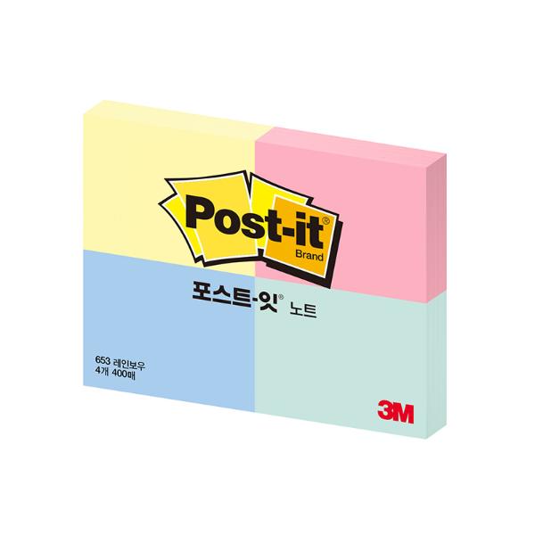 3M 포스트잇 3색 653(레인보우3색4팩 51x38mm)