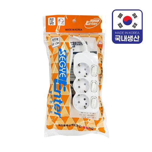 세계 멀티탭 개별 절전 3구 1 5m 국내생산 16A