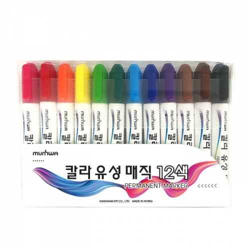 문화연필 칼라유성매직 12색 둥근닙 박스 12개