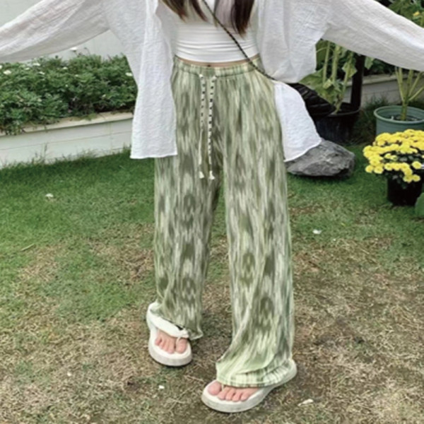 여성용 여름 쿨 와이드 고무줄 통 밴딩 팬츠 바지