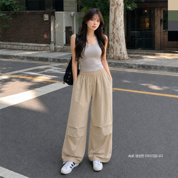 AGG 1018W 여자 쿨링 아이스 벌룬 와이드 스트링 밴딩 팬츠