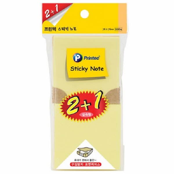 프린텍 7676Y3 스티키노트 파스텔노랑 76x76 100매