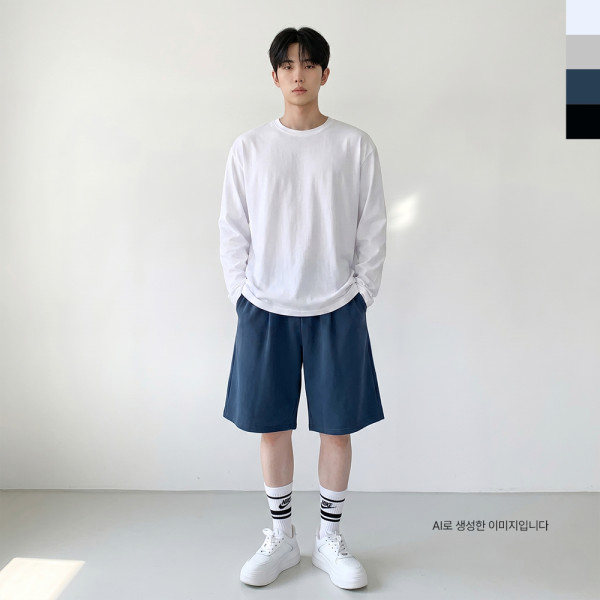 AGG 1002M 남자 핀턱 와이드 5부 밴딩 트레이닝 반바지