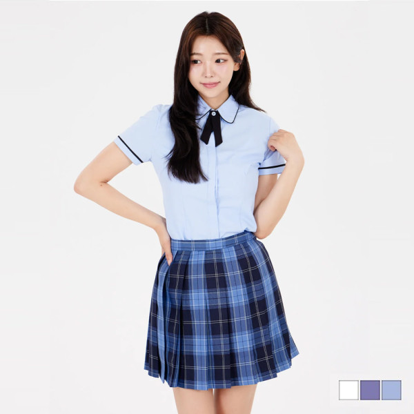 블랙라인 라운드카라 슬림라인 여자 블라우스 교복셔