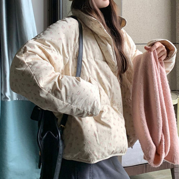 여성 겨울 플라워 꽃무늬 숏 패딩 학생 20대 점퍼