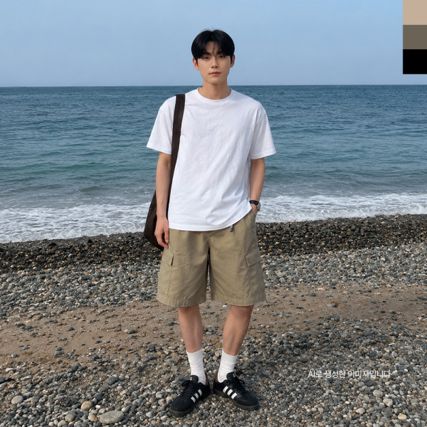 AGG 1010M 남자 하프 카고 와이드 버뮤다 밴딩 팬츠