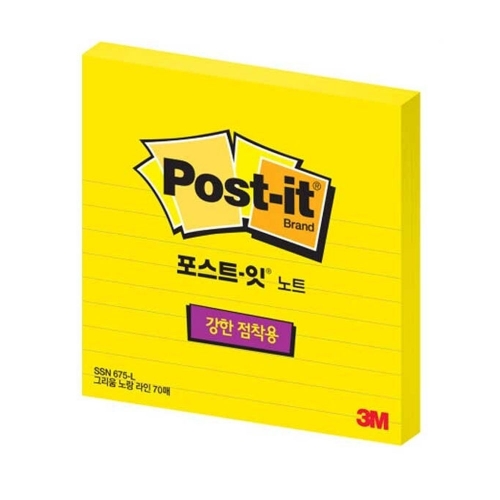 3M 포스트잇 강한점착용 675 SSN 그리움노랑라인 점착식 메모지 102 102