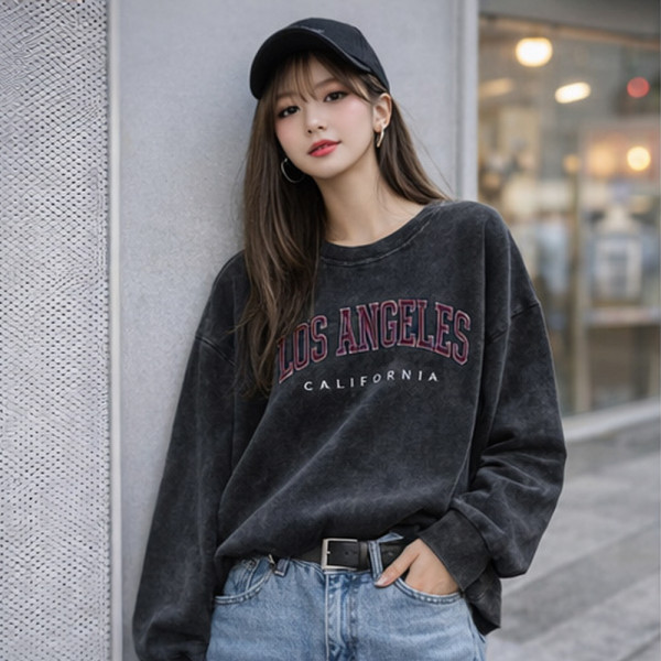 MFNC060217 - LA 레터링 빈티지 워싱 루즈핏 면 티셔츠