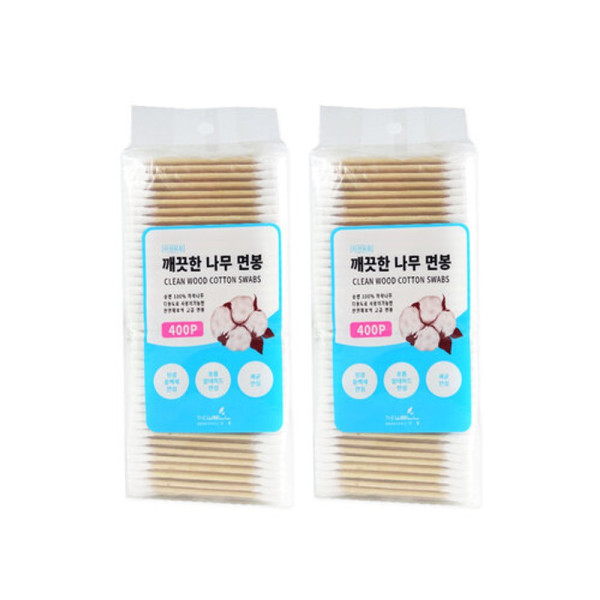 더웰 깨끗한나무면봉 400P포리백 2개 나무면봉 유아 고급면봉