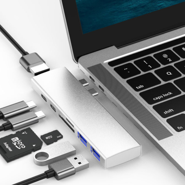 베이식스 맥북프로 USB C타입 허브 더블 멀티허브 7in1 확장