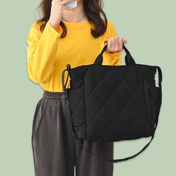 여성 크로스 데일리 퀄팅 토트 숄더 백 가방 블랙