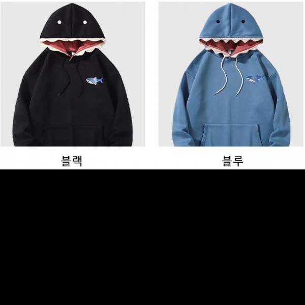 패션 캐주얼 후드 티셔츠 상어 디자인 귀여운 부드러운 스티치 기모로 보온성 우수