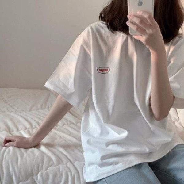 S27156 루즈가슴영문 라운드 반팔티 커플티 남녀공용