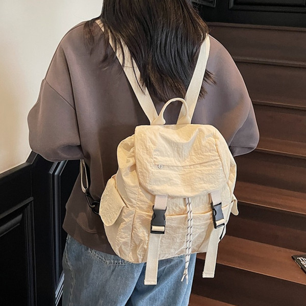여자 나일론 대학생 책가방 캐주얼 백팩 아이보리