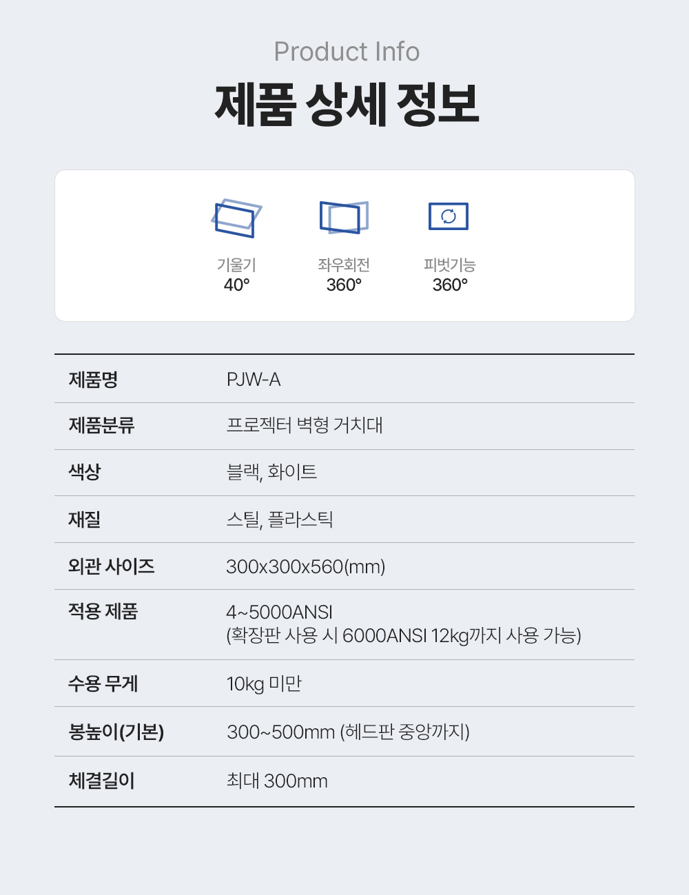 PJW-A,엔산벽형프로젝터거치대