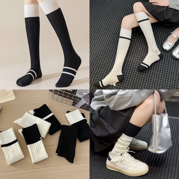 오릴리 미니멀 니삭스 블랙 앤 화이트 무릎양말 4종 1세트