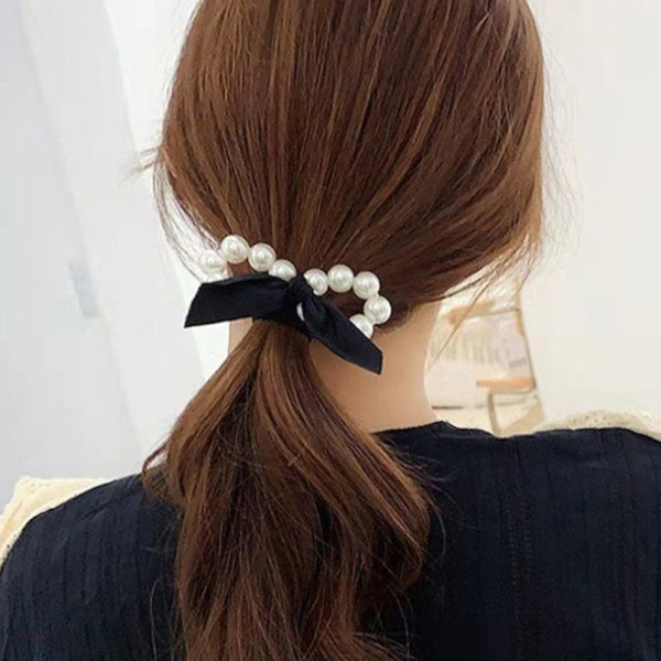 리본 진주 포니테일 똥 머리 끈 예쁜 헤어 고무줄 3P
