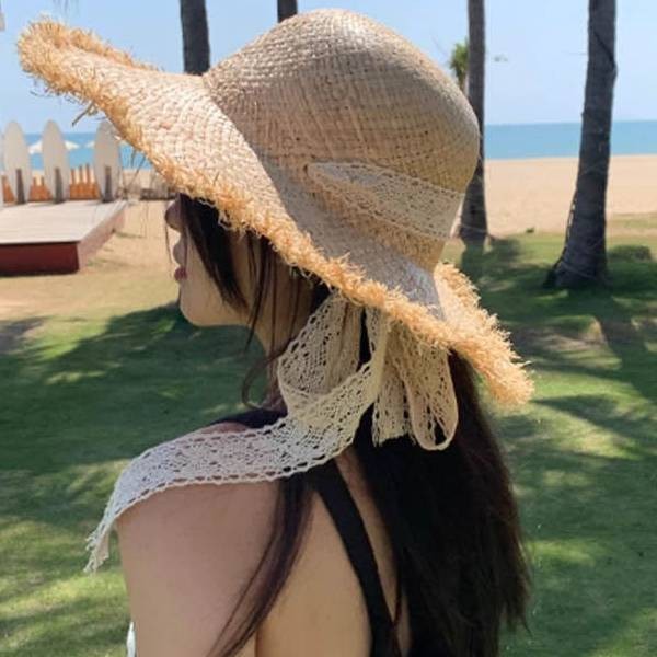 빅사이즈 세련된 밀짚모자 통기성 여름 쾌적한 끈 조절 캐주얼 디자인 데일리 휴가 여행