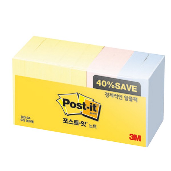 포스트잇알뜰팩 653-9A(51x38mm 노(5) 블(2) 핑(2))