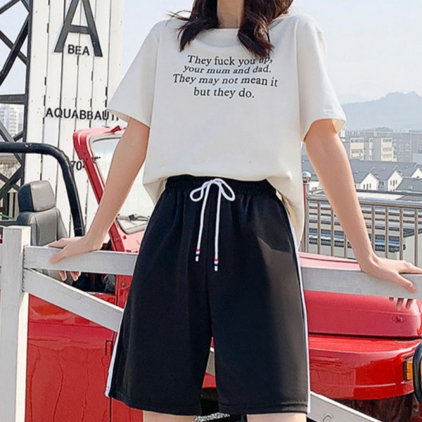 포인트 두줄 컬러 반바지 블랙