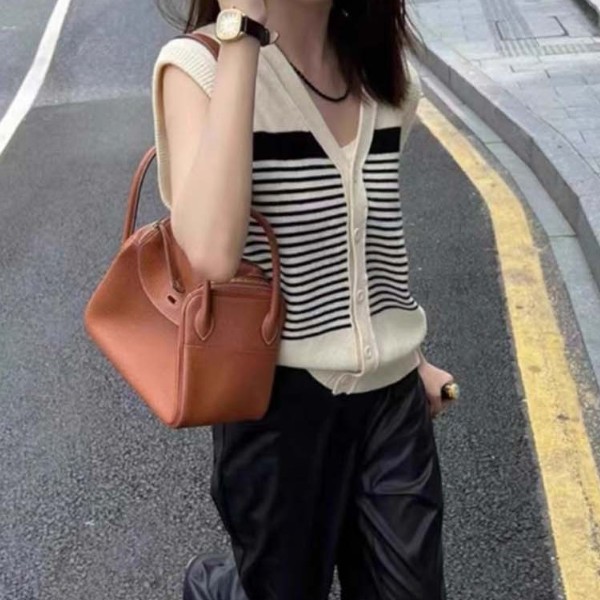 줄무늬 단추 베스트 심플한 코디브이넥 가디건 조끼 LDN-20250079
