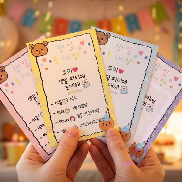 생일 파티 초대장 초대 카드 만들기 아이 대용량 8매 봉투 세트 귀여운 축하 용품