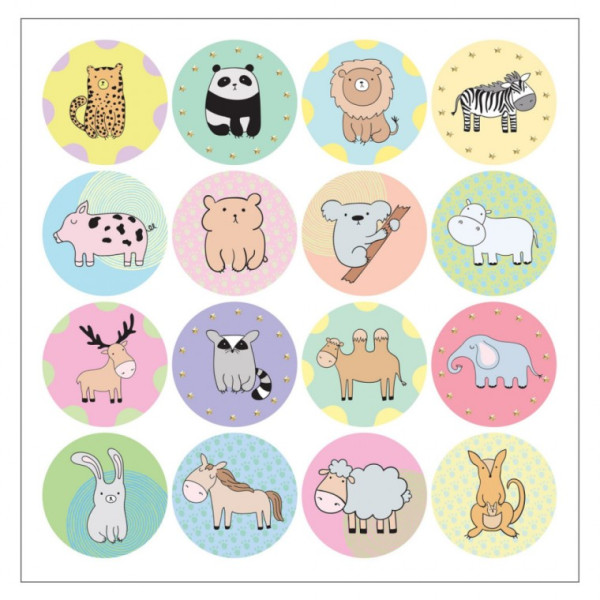 16종 동물 시리즈 원형 스티커 16pcs 3.8cm 1매 S6119