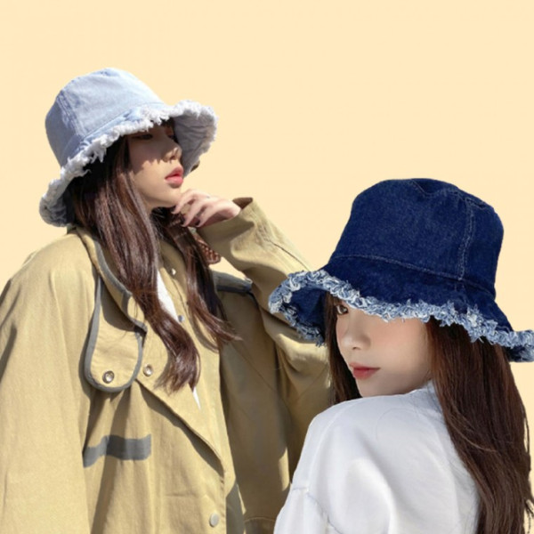 챙 와이어모자 데님모자 수술 청벙거지 버킷햇 여자 페도라 스티치 데님 청 벙거지 버킷햇