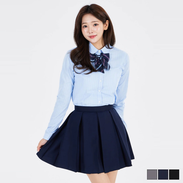 하이웨스트 플레인 A라인 플리츠 교복치마(3color)