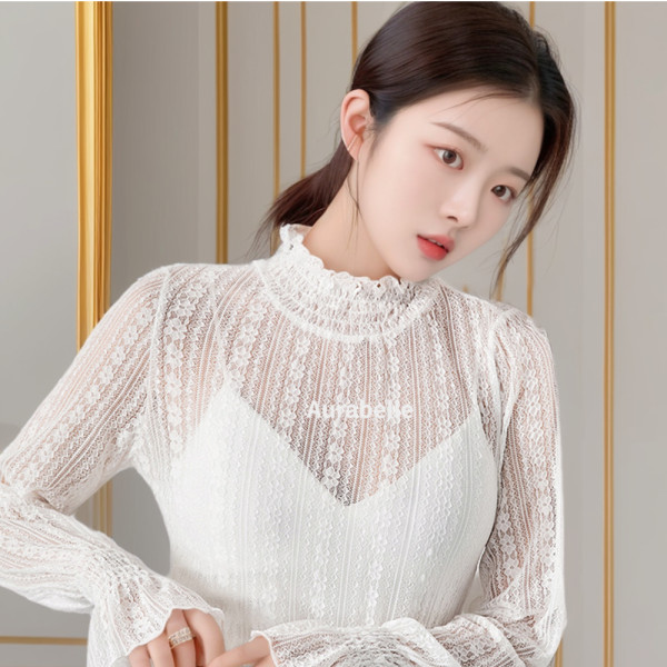 아우라벨르 꽃비 이너 시스루 레이스 블라우스 레이어드 봄 정장 티셔츠 뷔스티에 해변룩
