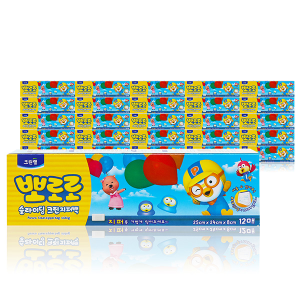 (BOX)크린랩 뽀로로 슬라이딩지퍼백(대)25x24x12매_24개입