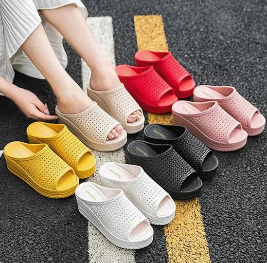 성 6cm 발편한 가보시 통굽 펀칭 키높이 슬리퍼 사무실 회사 실내화 샌들