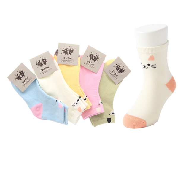 고양이 아동양말 중목 5켤례 5-6세용